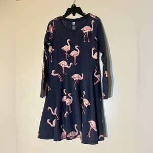 Tea Flamingo Print Long Sleeve Dress